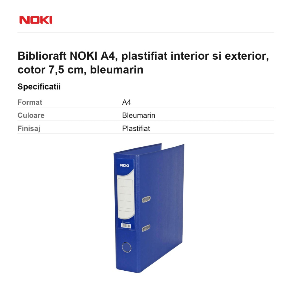 Biblioraft NOKI A4, plastifiat interior si exterior, cotor 7,5 cm, bleumarin [3]