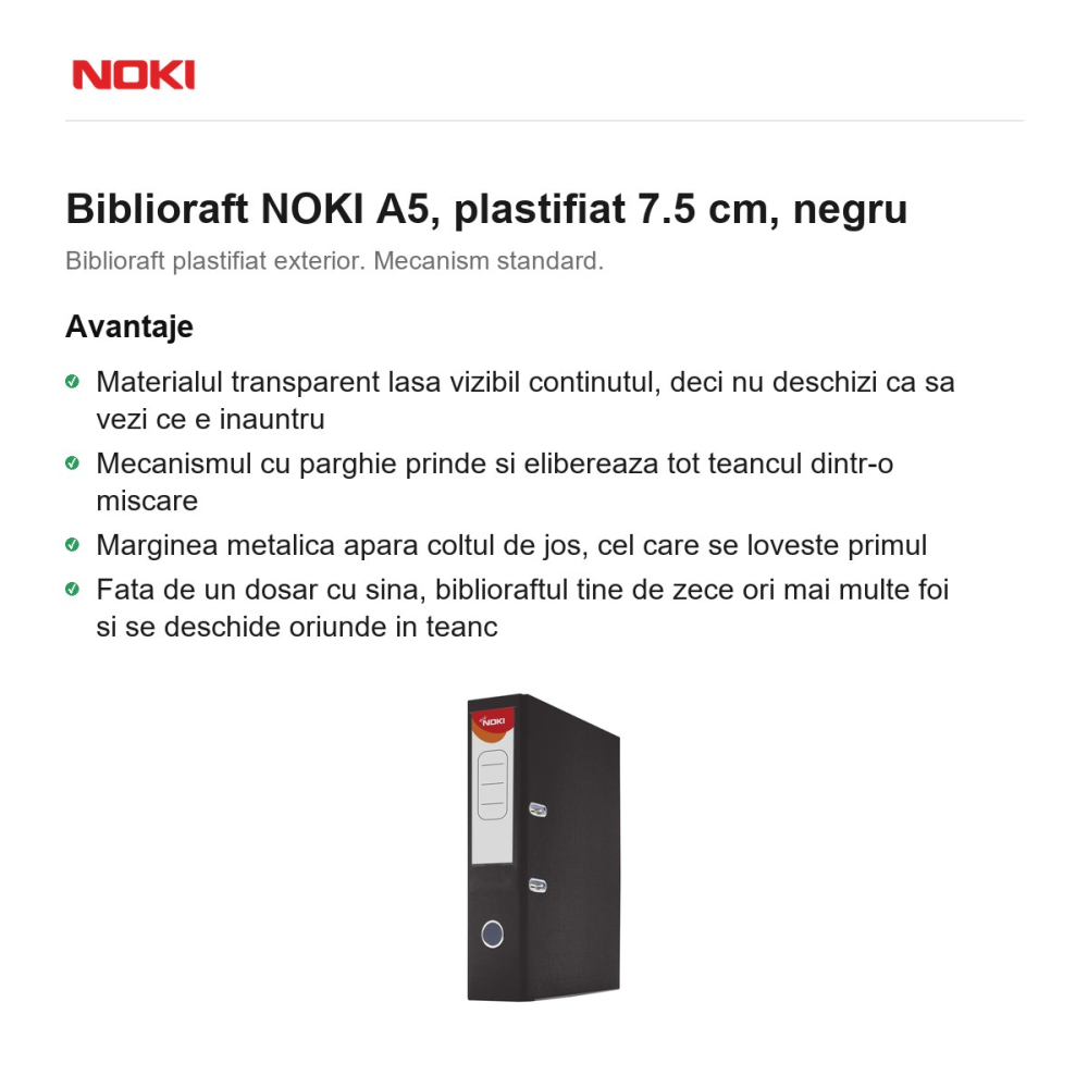 Biblioraft NOKI A5, plastifiat 7.5 cm, negru [2]