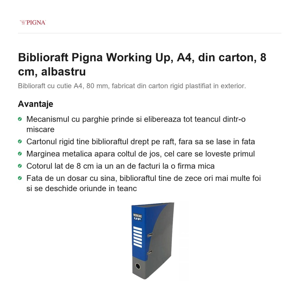 Biblioraft Pigna Working Up, A4, din carton, 8 cm, albastru [2]