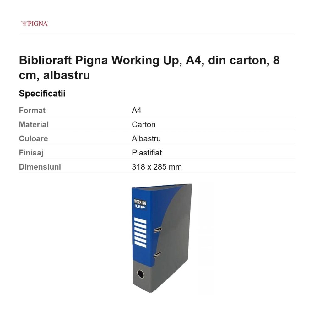 Biblioraft Pigna Working Up, A4, din carton, 8 cm, albastru [3]
