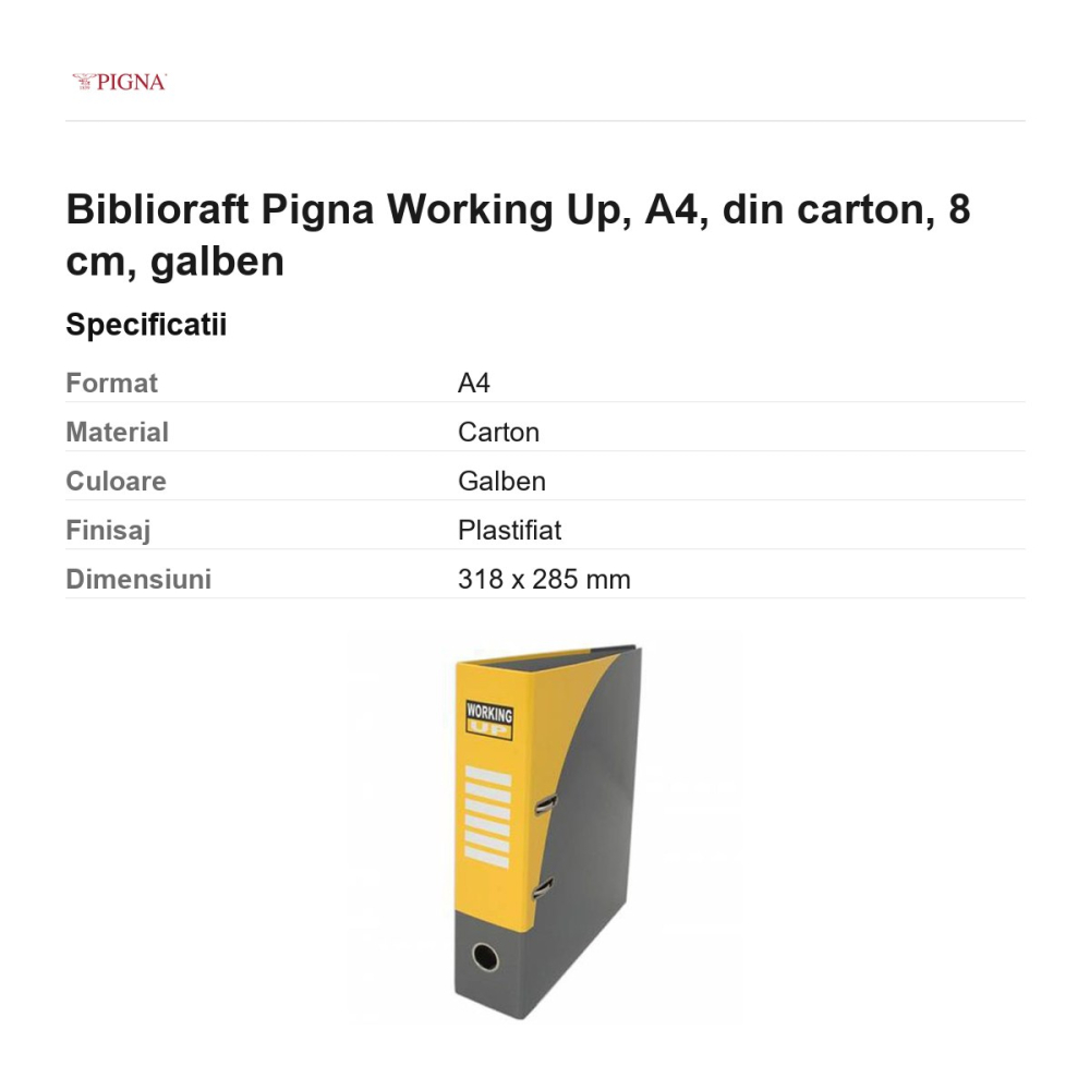 Biblioraft Pigna Working Up, A4, din carton, 8 cm, galben [3]