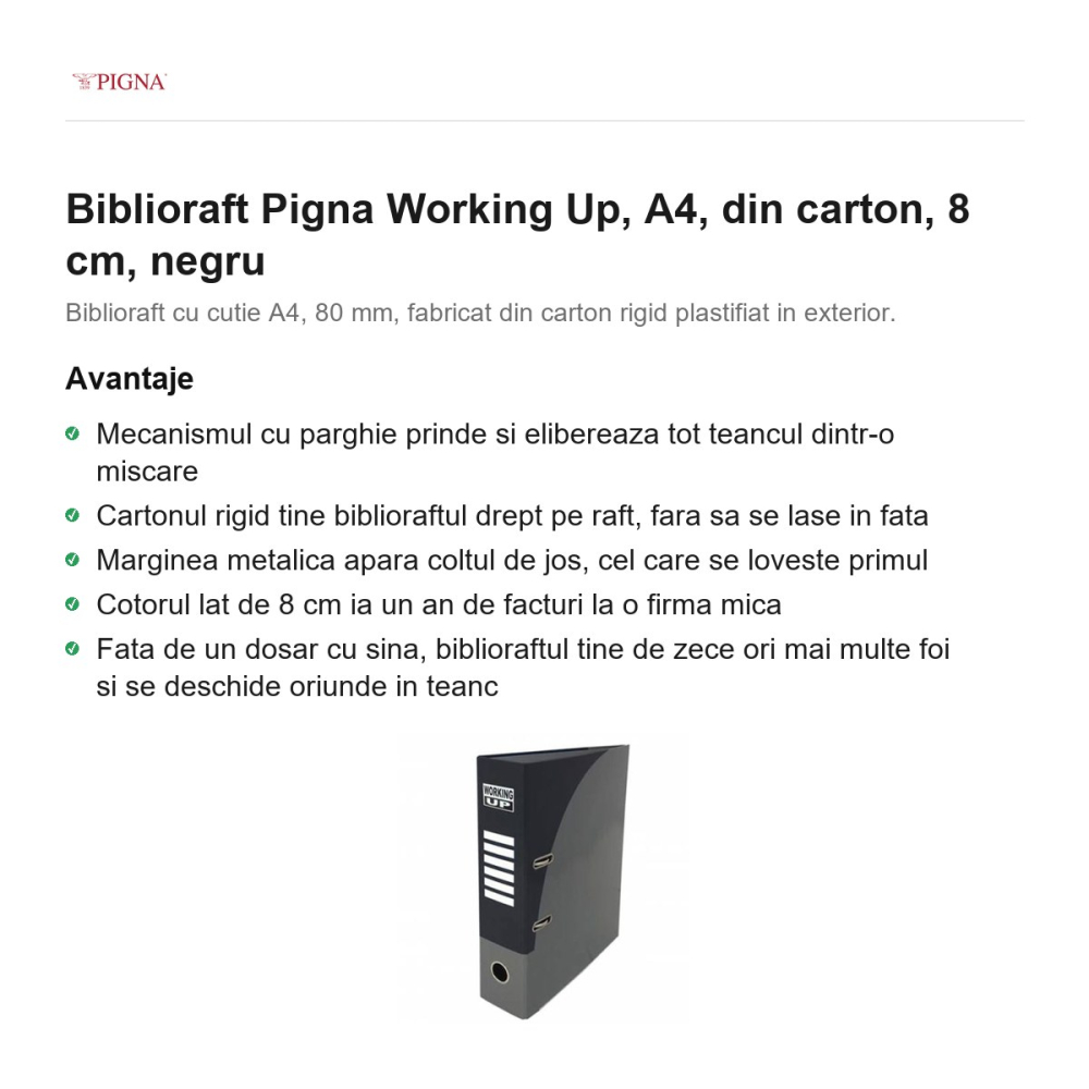 Biblioraft Pigna Working Up, A4, din carton, 8 cm, negru [2]