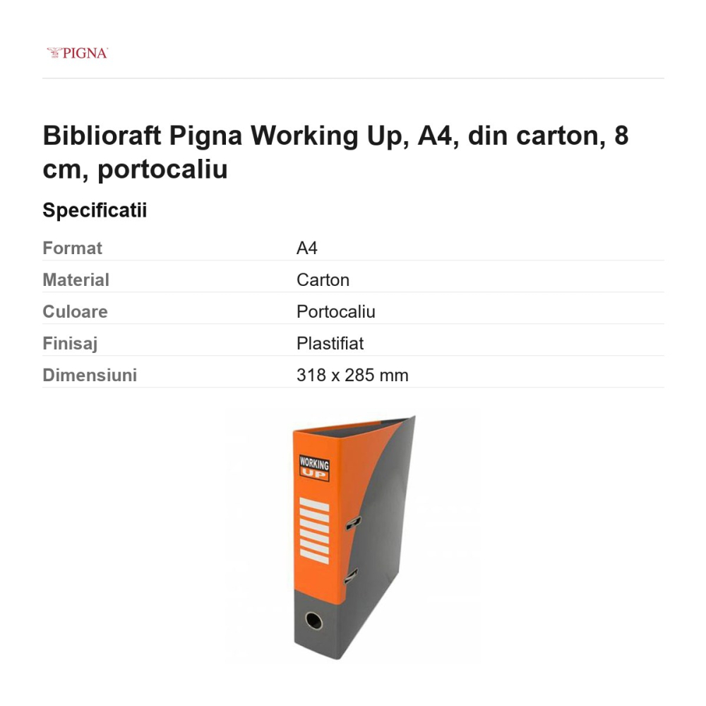 Biblioraft Pigna Working Up, A4, din carton, 8 cm, portocaliu [3]