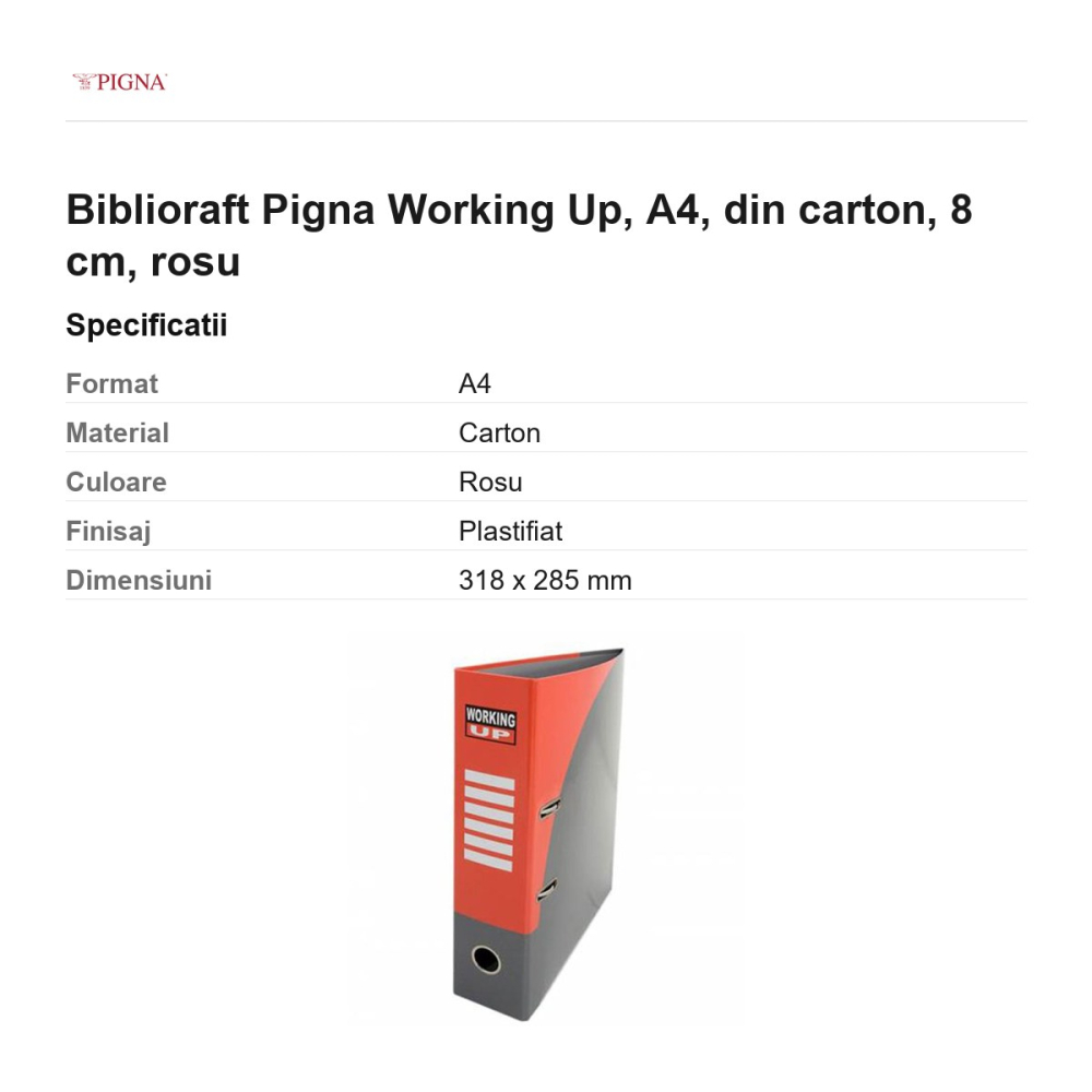 Biblioraft Pigna Working Up, A4, din carton, 8 cm, rosu [3]