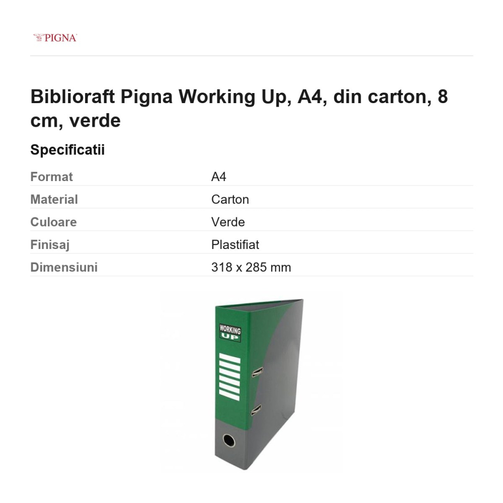 Biblioraft Pigna Working Up, A4, din carton, 8 cm, verde [3]
