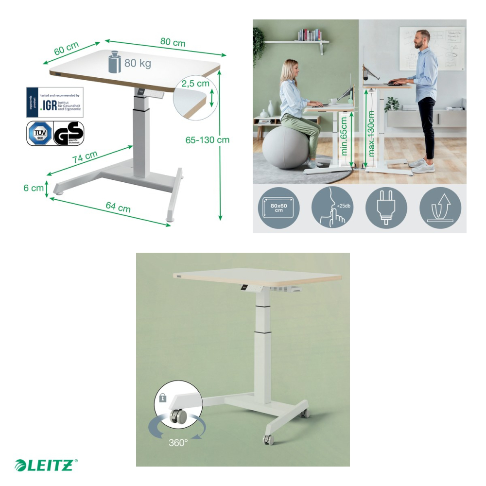 Birou ergonomic compact Leitz Ergo, reglabil electric pe inaltime, blat 80x60 cm [5]