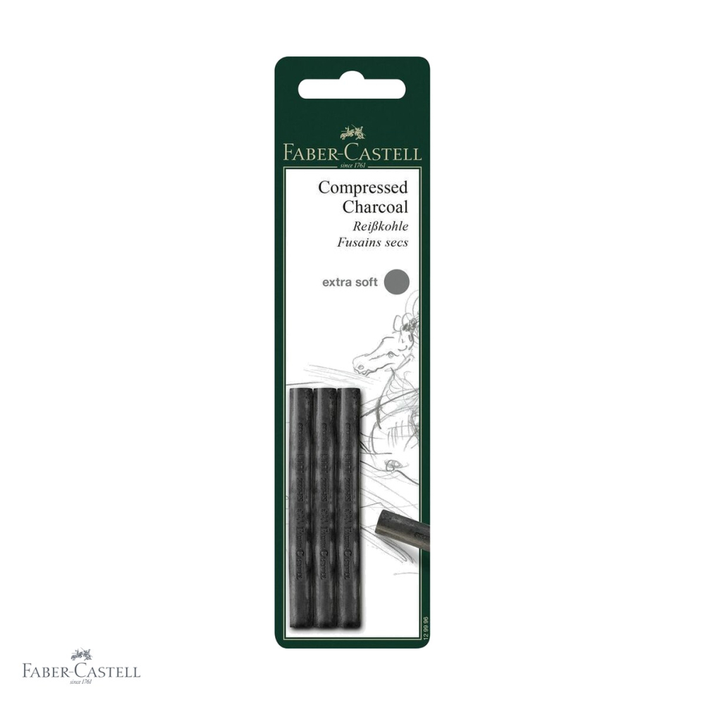 Blister 3 buc carbune presat Faber-Castell Pitt Monochrome Extra-Soft, negru intens, pentru artisti [1]