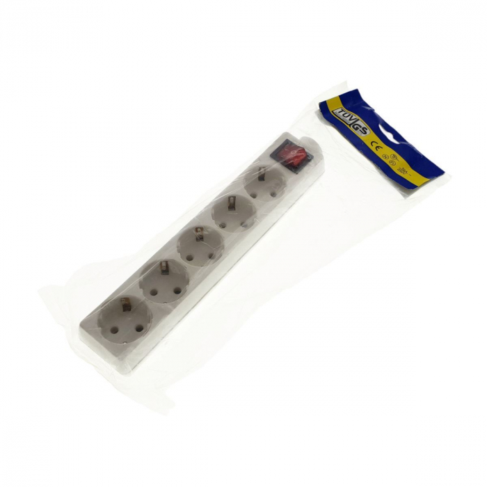Bloc 5 prize schuko,NS16A,cu intrerupator si protectie,fara fir,alb [4]