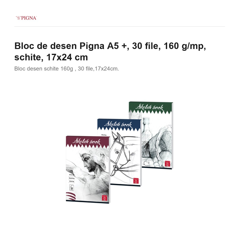 Bloc de desen Pigna A5 +, 30 file, 160 g/mp, schite, 17x24 cm [2]