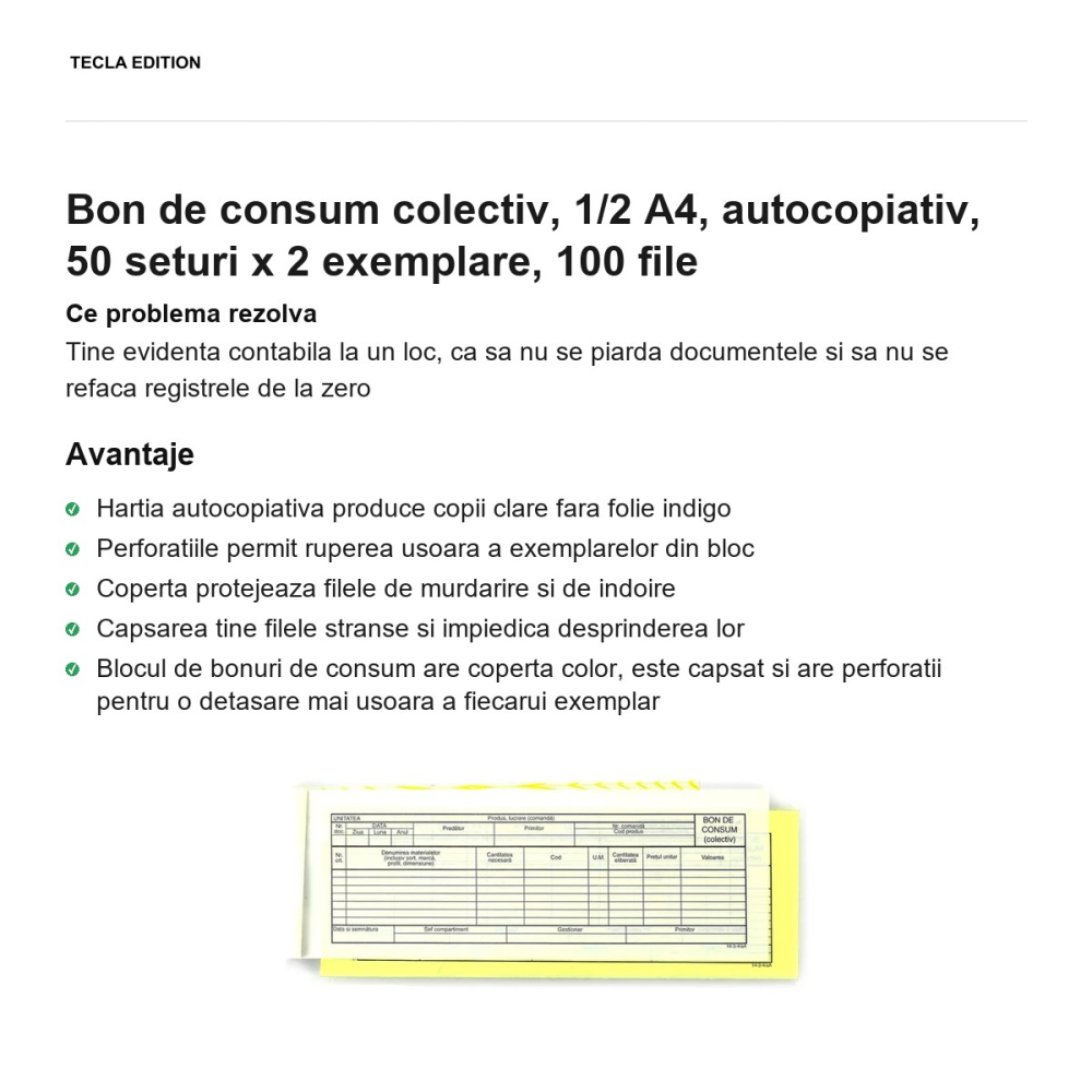 Bon de consum colectiv, 1/2 A4, autocopiativ, 50 seturi x 2 exemplare, 100 file [2]
