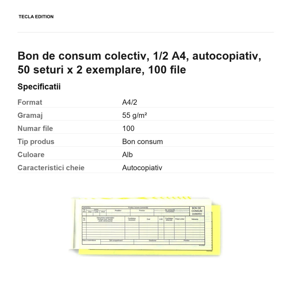 Bon de consum colectiv, 1/2 A4, autocopiativ, 50 seturi x 2 exemplare, 100 file [3]