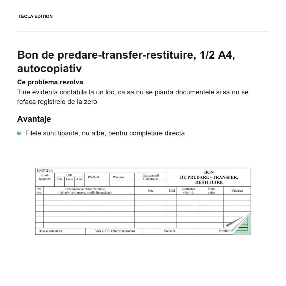 Bon de predare-transfer-restituire, 1/2 A4, autocopiativ [2]