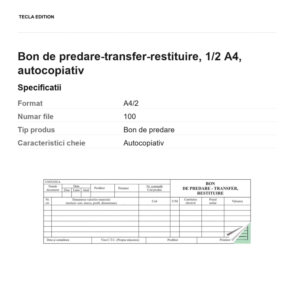 Bon de predare-transfer-restituire, 1/2 A4, autocopiativ [3]