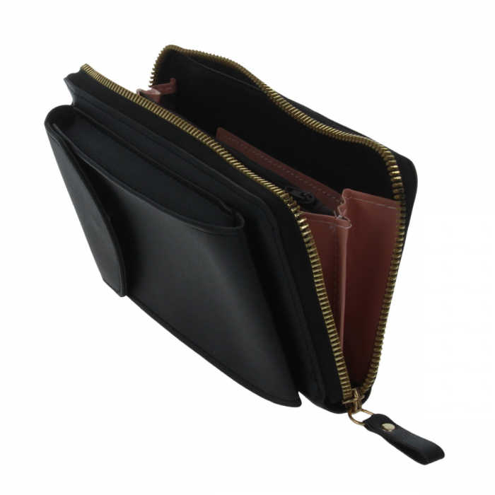 Borseta pentru smartphone, bani si documente, Model 22768, dimensiuni 20 x 11 x 4.5 cm, cu o curea reglabila de 126 cm, din piele ecologica, neagra [2]