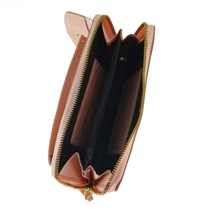 Borseta pentru smartphone, bani si documente, Model 22779, dimensiuni 20 x 11 x 4.5 cm, cu o curea reglabila de 126 cm, din piele ecologica, roz crem [2]