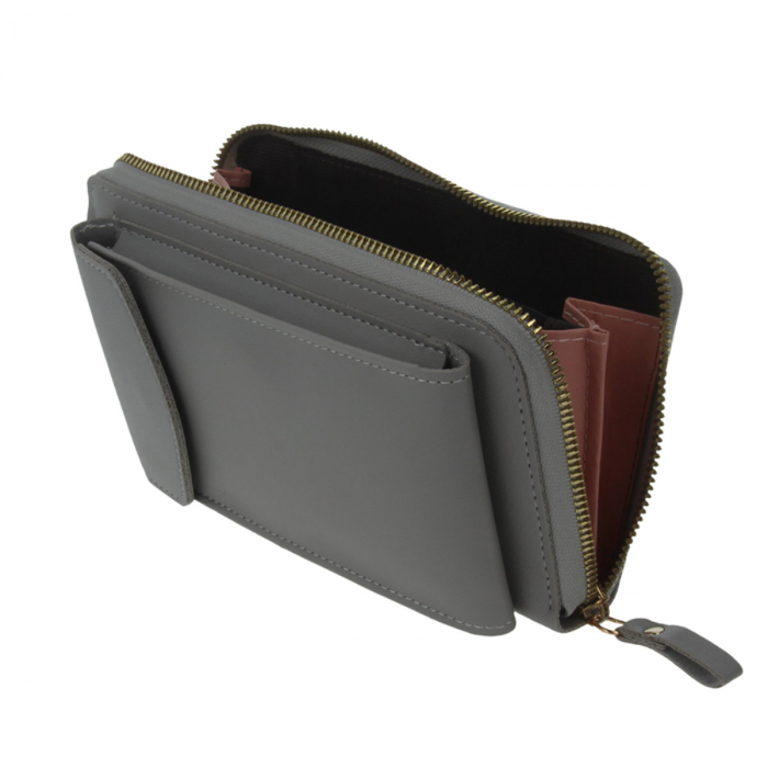Borseta pentru smartphone, bani si documente, Model 22787, dimensiuni 20 x 11 x 4.5 cm, cu o curea reglabila de 126 cm, din piele ecologica, gri [2]