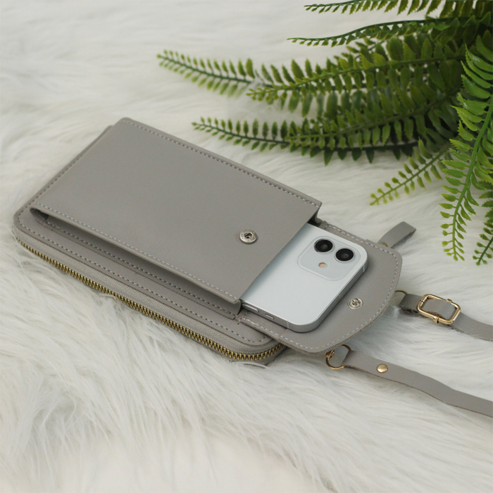 Borseta pentru smartphone, bani si documente, Model 22787, dimensiuni 20 x 11 x 4.5 cm, cu o curea reglabila de 126 cm, din piele ecologica, gri [4]