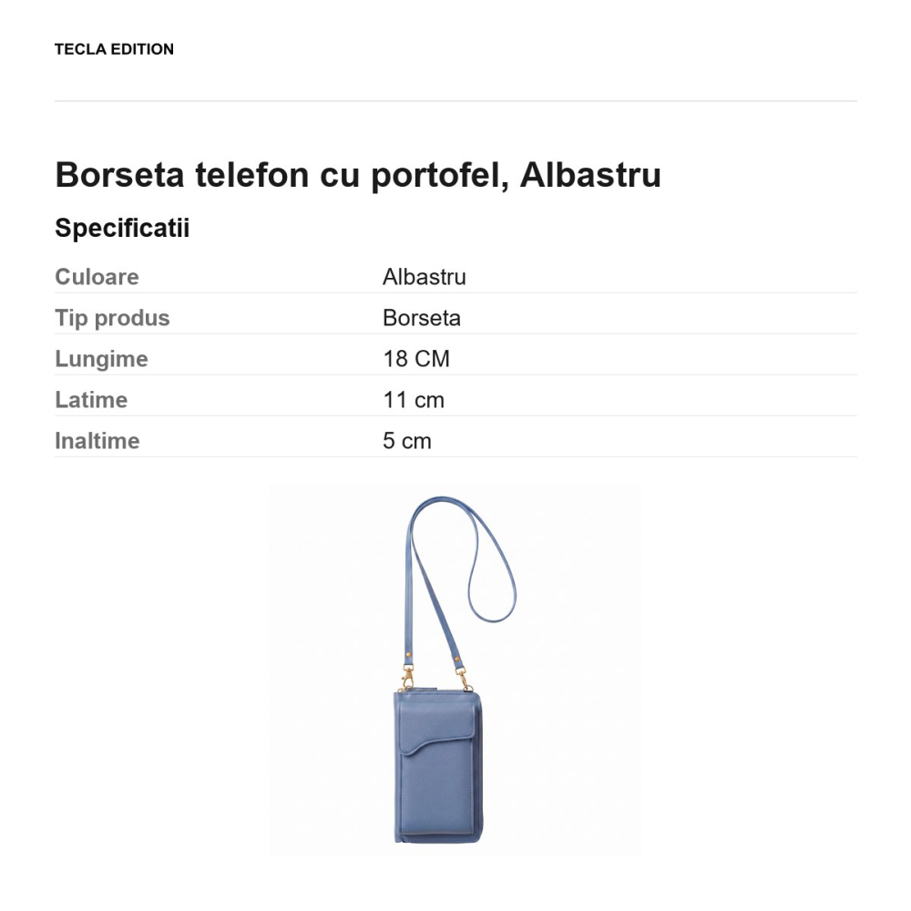 Borseta telefon cu portofel 18 x 11 x 5 cm, Albastru [3]