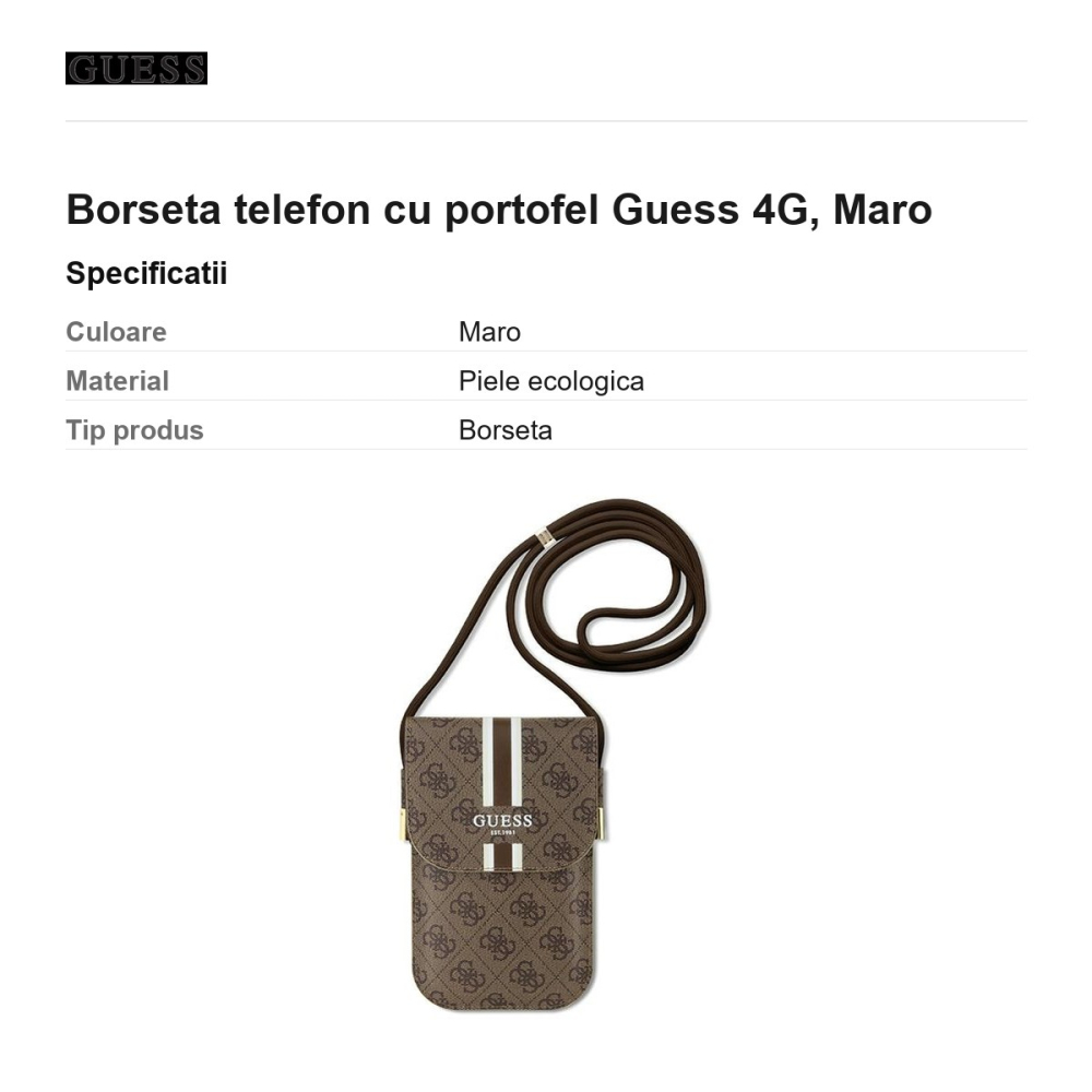 Borseta telefon cu portofel Guess 4G 19 x 12,5 x 2 cm, Maro [3]