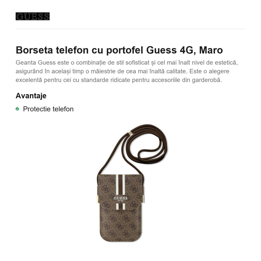 Borseta telefon cu portofel Guess 4G 19 x 12,5 x 2 cm, Maro [2]