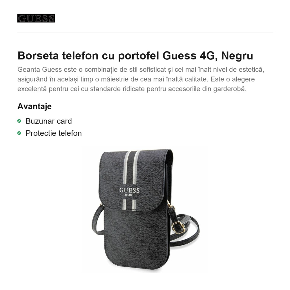 Borseta telefon cu portofel Guess 4G 19 x 12,5 x 2 cm, Negru [2]