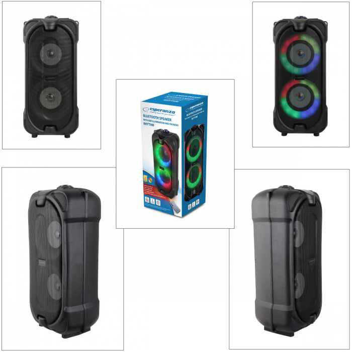 Boxa portabila 10W, Bluetooth 5.0, Aux-in jack 3.5mm, FM Radio, USB, microSD slot, intrare microfon jack 6.35mm, baterie 1800 mAh, telecomanda, TWS, ES-96120, LED RGB [5]