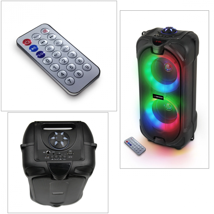 Boxa portabila 10W, Bluetooth 5.0, Aux-in jack 3.5mm, FM Radio, USB, microSD slot, intrare microfon jack 6.35mm, baterie 1800 mAh, telecomanda, TWS, ES-96120, LED RGB [4]
