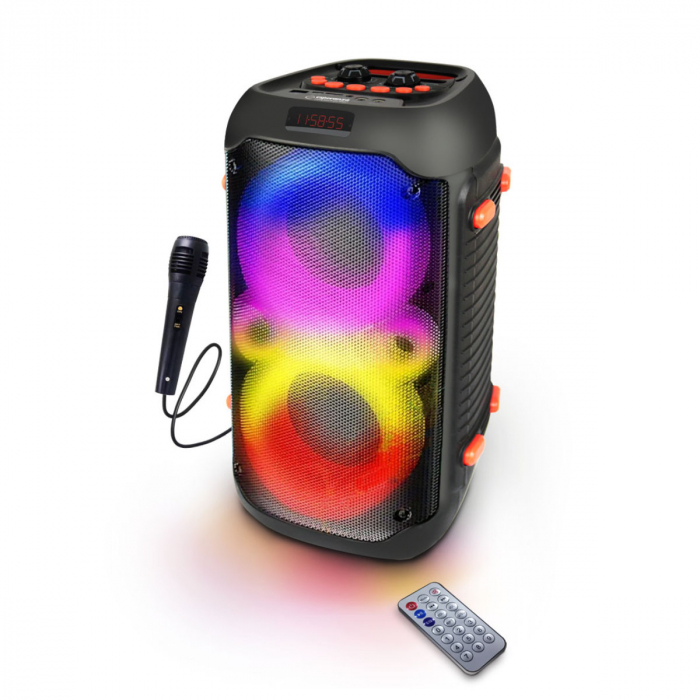 Boxa portabila 20W, Bluetooth 5.0, Aux-in jack 3.5mm, FM Radio, USB, microSD slot, 2 x intrari jack 6.35mm si un microfon karaoke, baterie 2400 mAh, telecomanda, TWS, ES-96119, LED RGB [4]