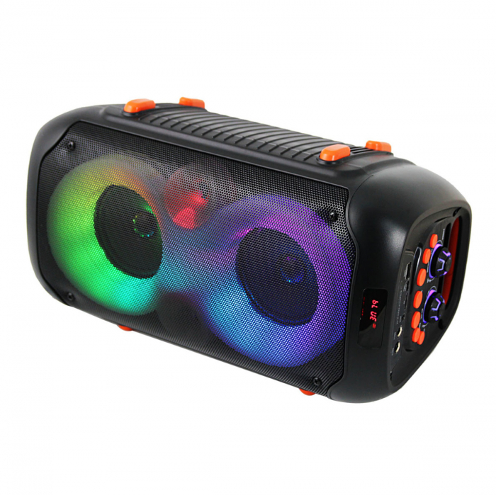 Boxa portabila 20W, Bluetooth 5.0, Aux-in jack 3.5mm, FM Radio, USB, microSD slot, 2 x intrari jack 6.35mm si un microfon karaoke, baterie 2400 mAh, telecomanda, TWS, ES-96119, LED RGB [2]