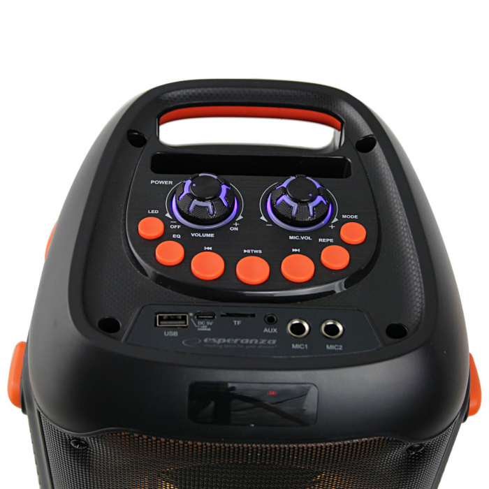 Boxa portabila 20W, Bluetooth 5.0, Aux-in jack 3.5mm, FM Radio, USB, microSD slot, 2 x intrari jack 6.35mm si un microfon karaoke, baterie 2400 mAh, telecomanda, TWS, ES-96119, LED RGB [3]
