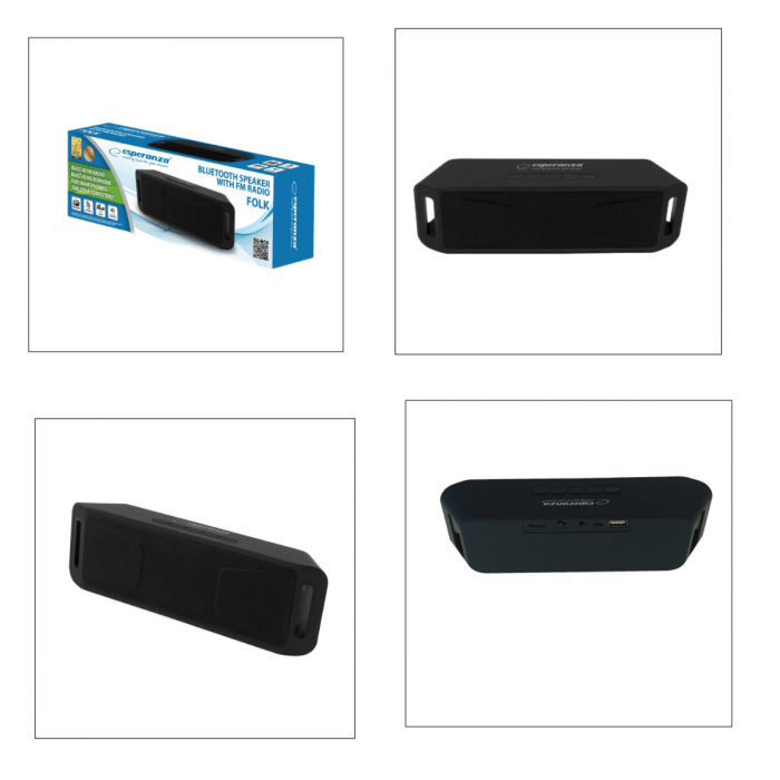 Boxa portabila Esperanza Folk, 2 x 3W, radio Fm, microfon, bluetooth, USB, microSD, intrare AUX jack 3.5mm, dimensiuni 202 x 64 mm, neagra [5]