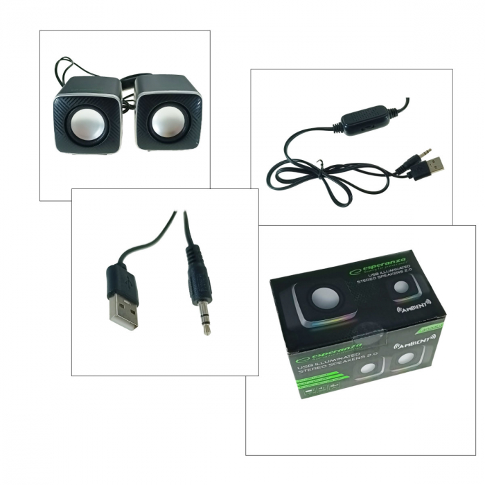 Boxe 2.0 stereo, iluminate LED, USB, 6W, Esperanza Ambient, control volum, negre [4]
