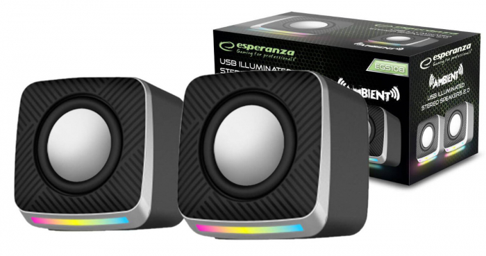 Boxe 2.0 stereo, iluminate LED, USB, 6W, Esperanza Ambient, control volum, negre [2]