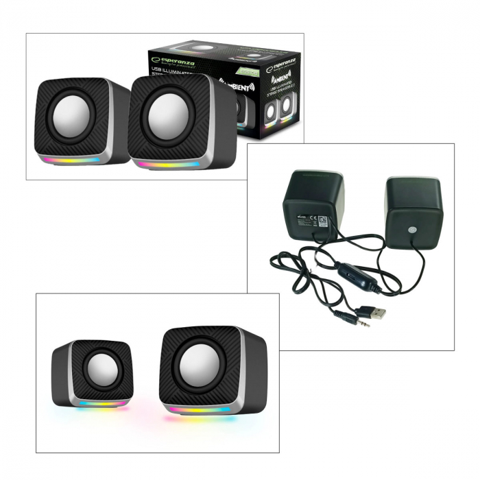 Boxe 2.0 stereo, iluminate LED, USB, 6W, Esperanza Ambient, control volum, negre [5]