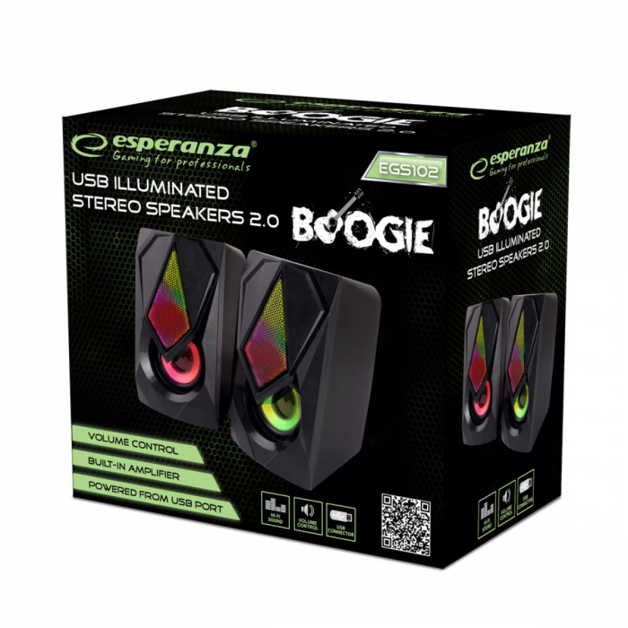 Boxe 5W USB 2.0 cu LED RGB, Esperanza Rainbow BOOGIE, cablu 120 cm, control volum, negre [3]