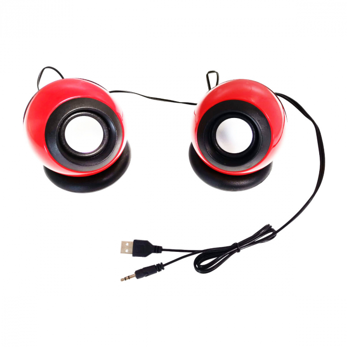 Set 2 boxe stereo 2.0, design Globe, 2x 3W, alimentare USB, conectare jack 3.5mm, rosii [2]