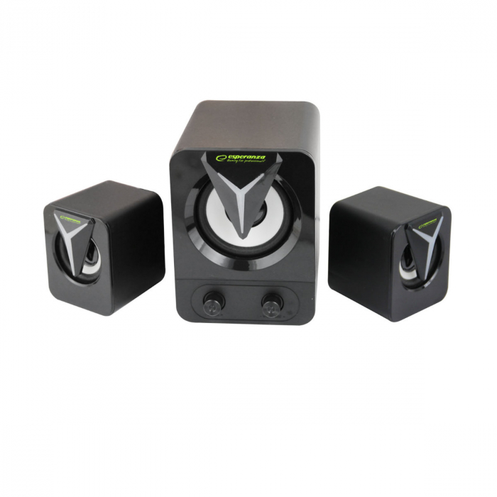 Boxe stereo 2.1, 10W, conectare jack 3.5mm, alimentare USB, Esperanza Rainbow Soprano 95857, iluminare RGB, negre [2]