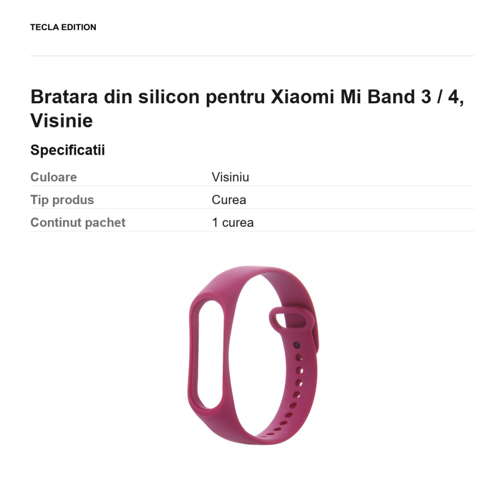 Bratara din silicon pentru Xiaomi Mi Band 3 / 4, Visinie [3]