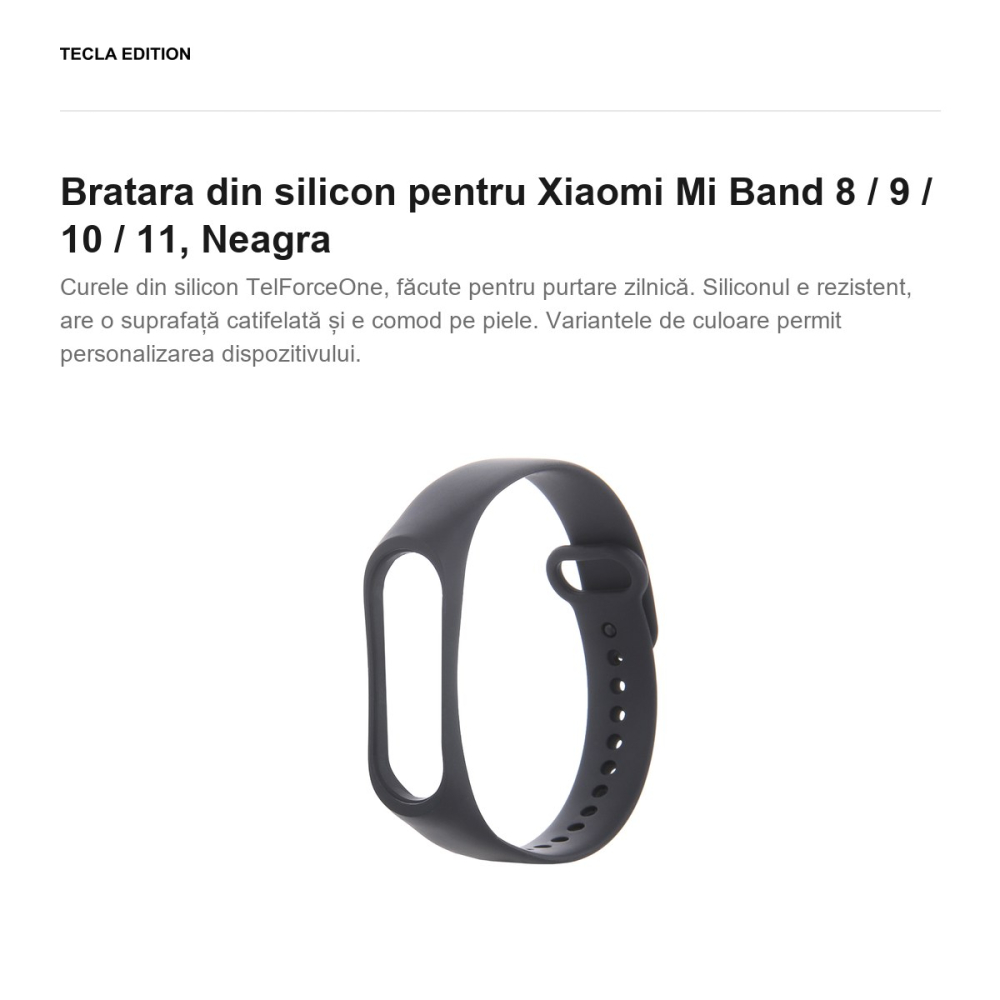 Bratara din silicon pentru Xiaomi Mi Band 8 / 9 / 10 / 11, Neagra [2]