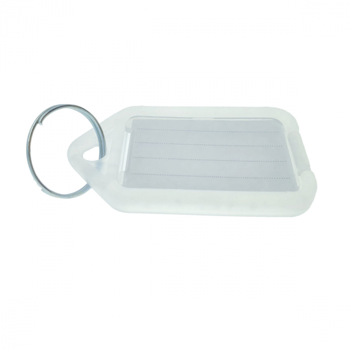 Breloc alb, 55 x 30 mm, cu eticheta identificare si inel de prindere, Key Ring Tag, din plastic [1]