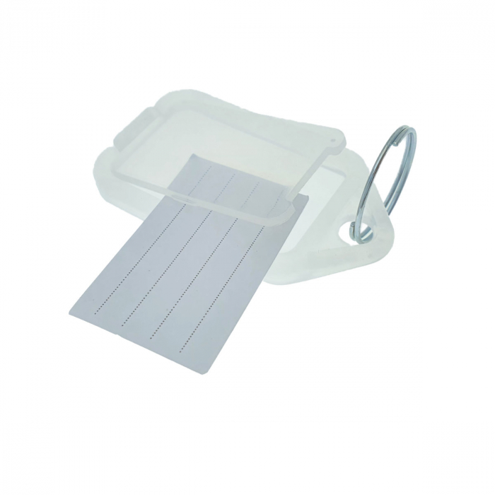 Breloc alb, 55 x 30 mm, cu eticheta identificare si inel de prindere, Key Ring Tag, din plastic [2]