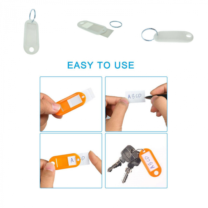 Breloc alb cu eticheta identificare si inel de prindere, Key Ring Tag, 52 x 22 mm, din plastic [9]