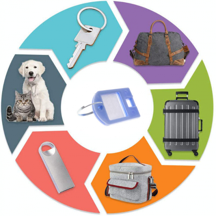 Breloc albastru, 40 x 28 mm, cu eticheta de identificare si inel de prindere, Key Ring Tag, din plastic [4]