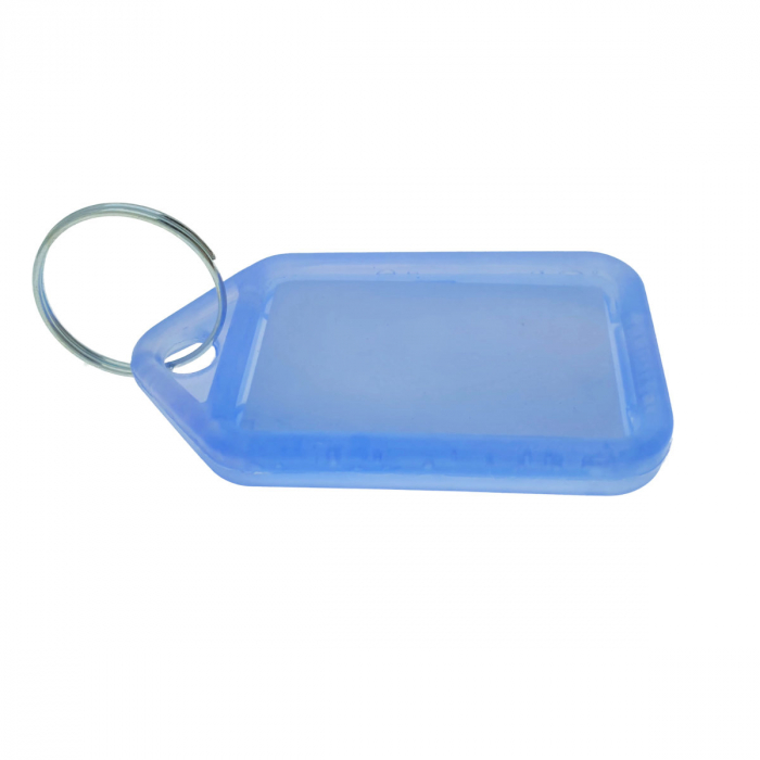 Breloc albastru, 55 x 30 mm, cu eticheta identificare si inel de prindere, Key Ring Tag, din plastic [2]
