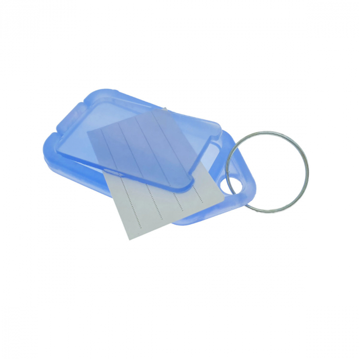 Breloc albastru, 55 x 30 mm, cu eticheta identificare si inel de prindere, Key Ring Tag, din plastic [3]