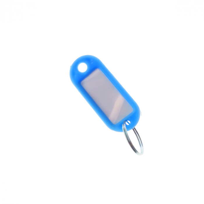 Breloc albastru deschis, cu eticheta identificare si inel de prindere, Key Ring Tag, 52 x 22 mm, din plastic [2]