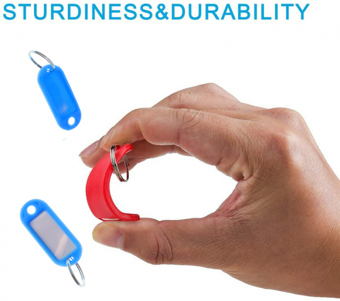 Breloc albastru deschis, cu eticheta identificare si inel de prindere, Key Ring Tag, 52 x 22 mm, din plastic [5]