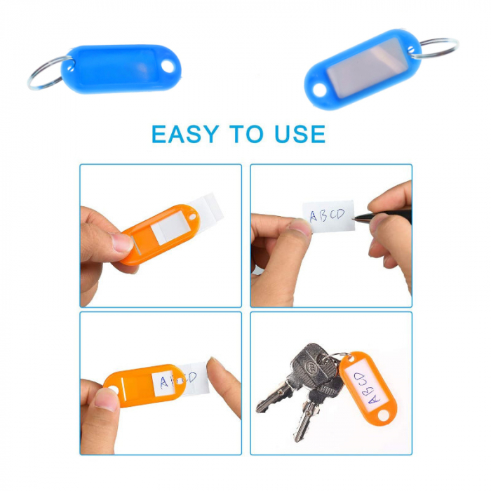 Breloc albastru deschis, cu eticheta identificare si inel de prindere, Key Ring Tag, 52 x 22 mm, din plastic [7]