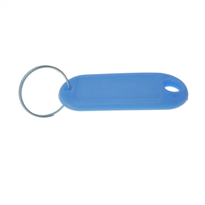 Breloc albastru deschis cu eticheta identificare si inel de prindere, Key Ring Tag, 52 x 22 mm, din plastic [3]