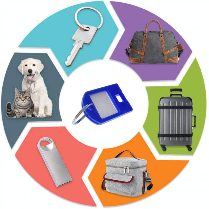 Breloc albastru intens, 40 x 28 mm, cu eticheta de identificare si inel de prindere, Key Ring Tag, din plastic [4]